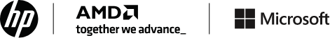 HP AMD and Microsoft logos
